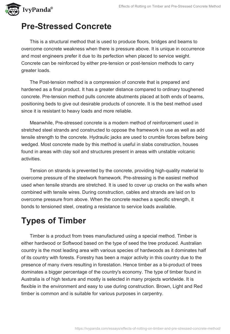 Effects of Rotting on Timber and Pre-Stressed Concrete Method. Page 2