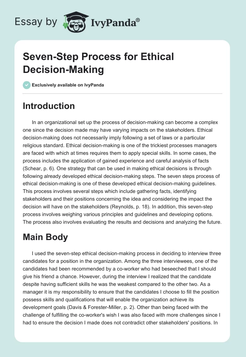 Seven-Step Process for Ethical Decision-Making. Page 1