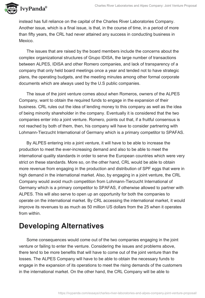 Charles River Laboratories and Alpes Company: Joint Venture Proposal. Page 2