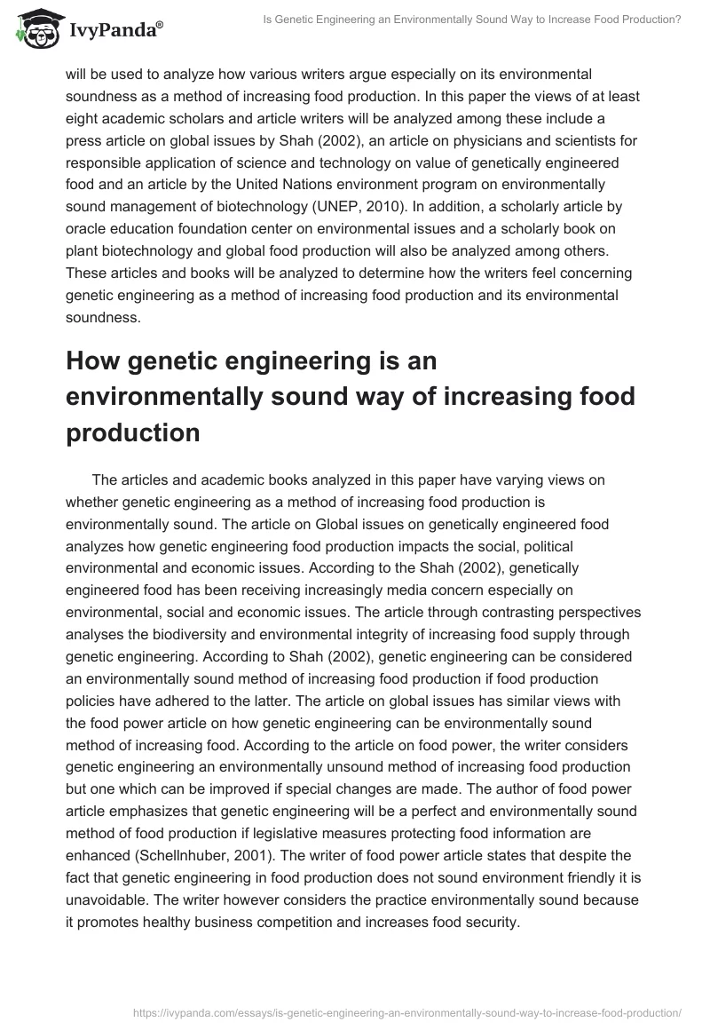 Is Genetic Engineering an Environmentally Sound Way to Increase Food Production?. Page 2