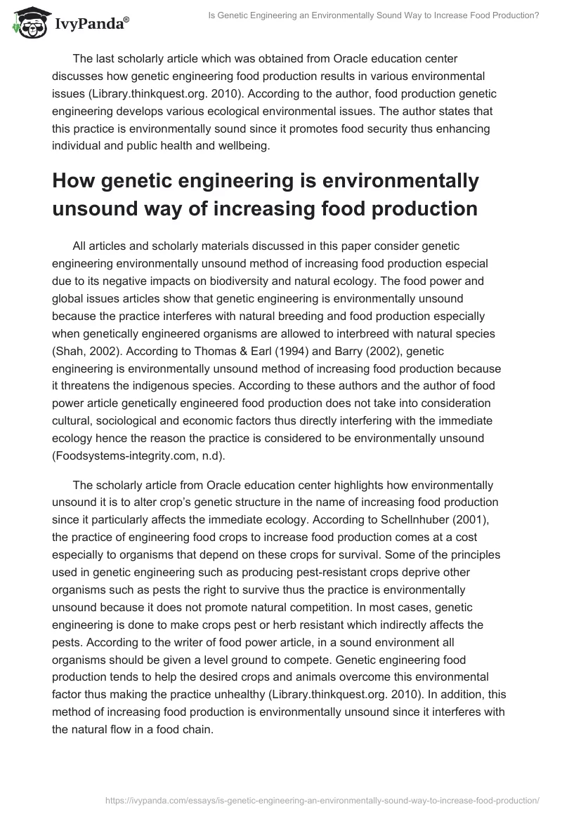 Is Genetic Engineering an Environmentally Sound Way to Increase Food Production?. Page 4