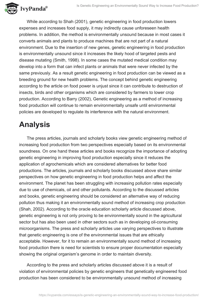 Is Genetic Engineering an Environmentally Sound Way to Increase Food Production?. Page 5