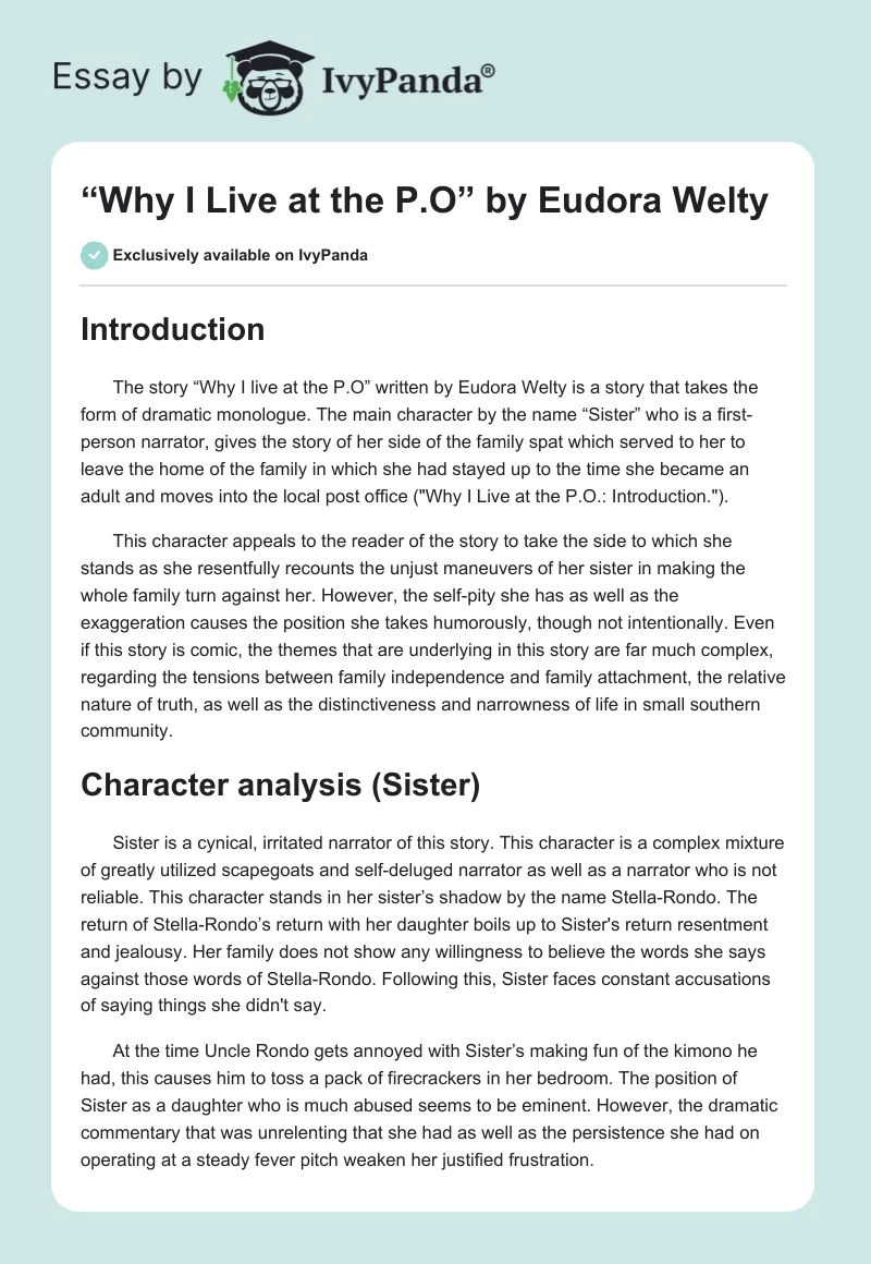 “Why I Live at the P.O” by Eudora Welty. Page 1