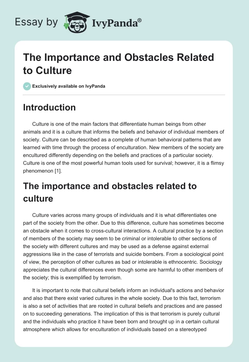 The Importance and Obstacles Related to Culture. Page 1