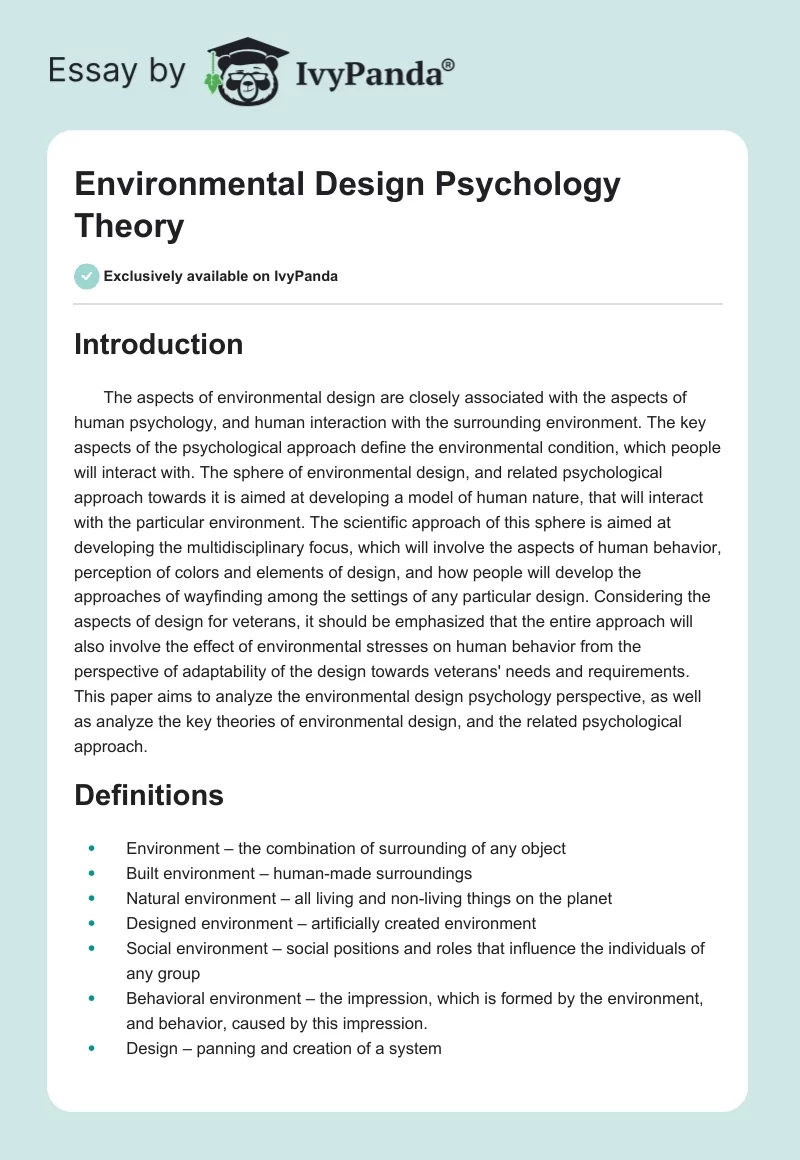 Environmental Design Psychology Theory. Page 1