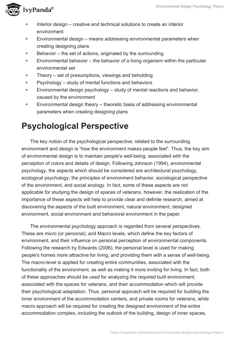 Environmental Design Psychology Theory. Page 2