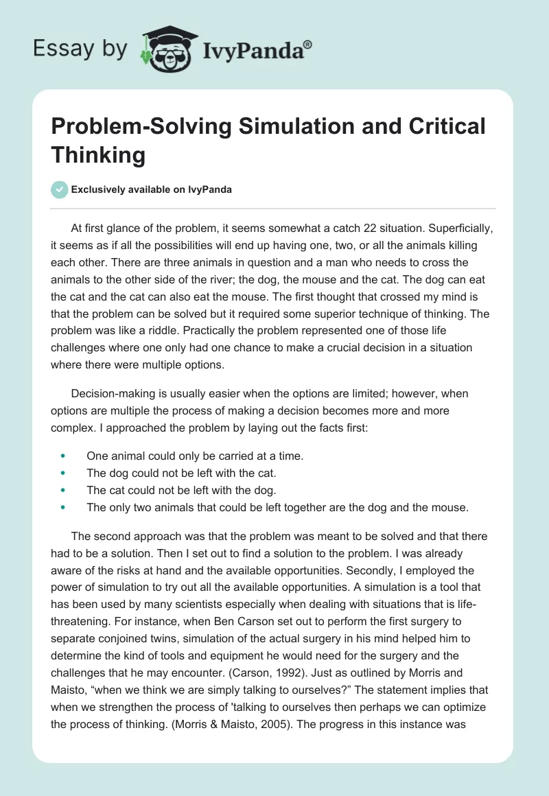 Problem-Solving Simulation and Critical Thinking. Page 1