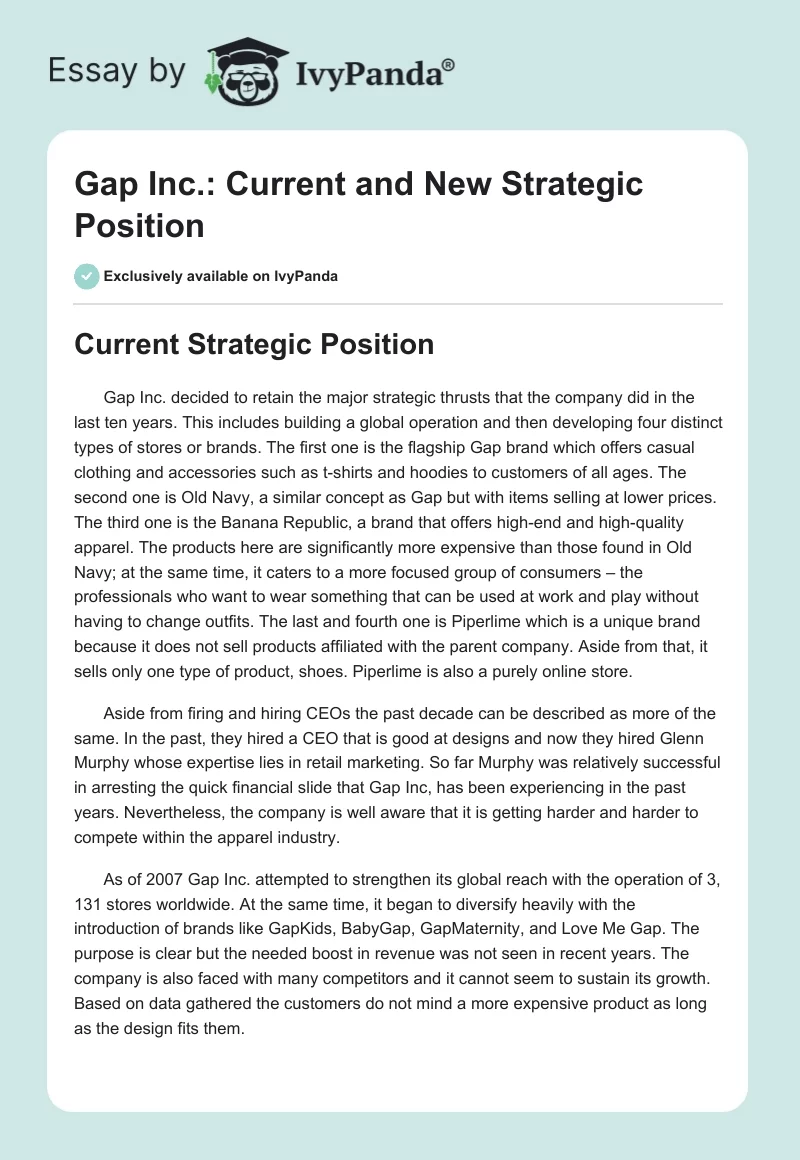 Gap Inc.: Current and New Strategic Position. Page 1