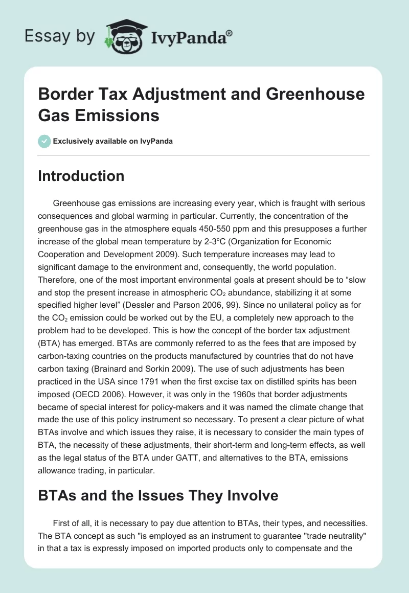 Border Tax Adjustment and Greenhouse Gas Emissions. Page 1