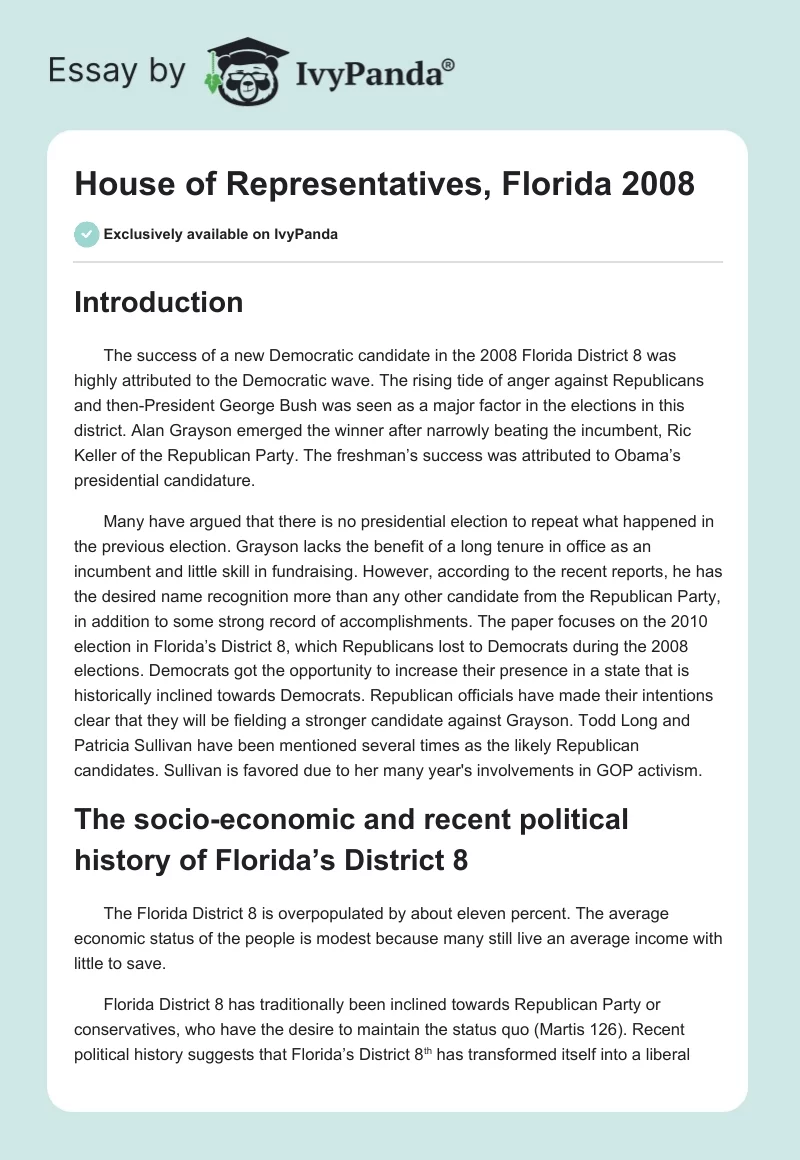 House of Representatives, Florida 2008. Page 1