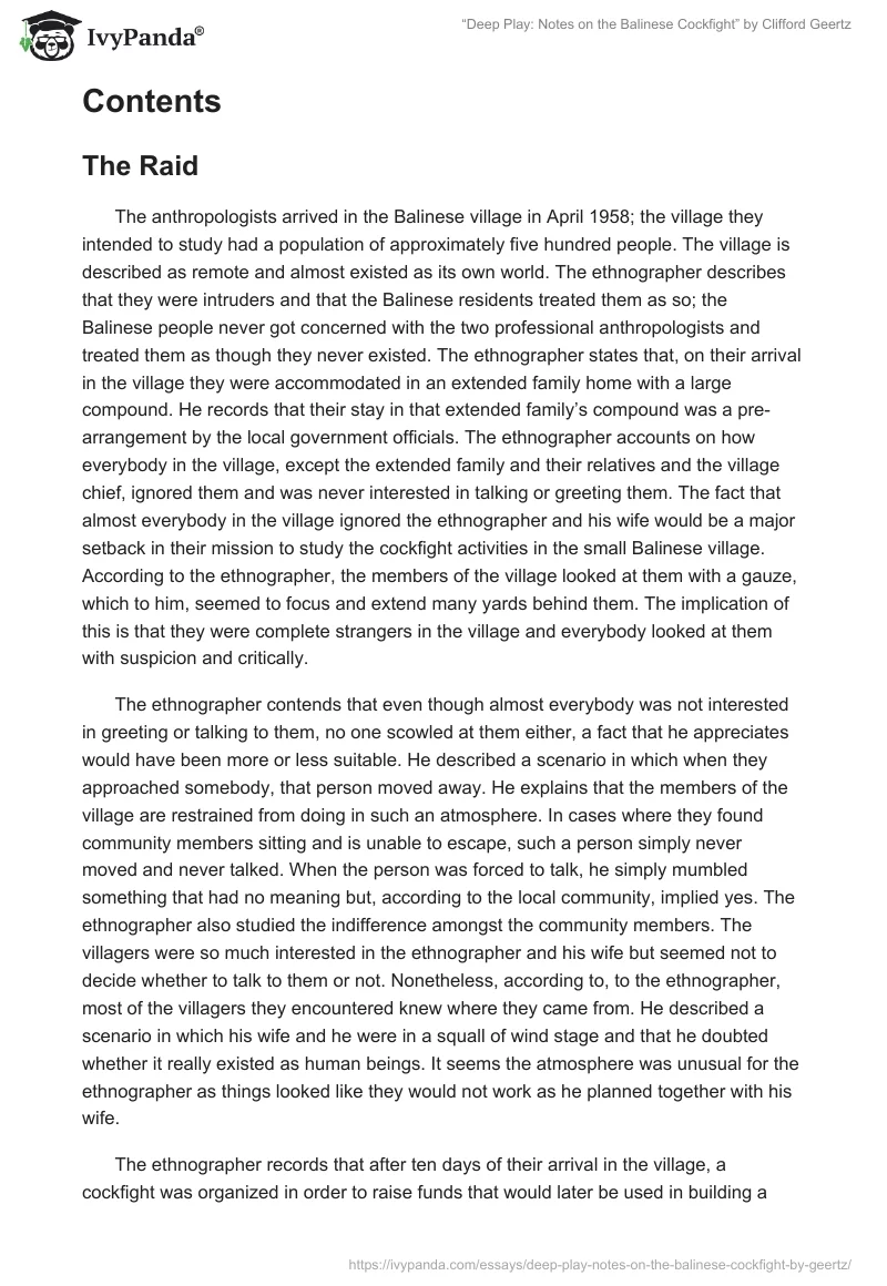 “Deep Play: Notes on the Balinese Cockfight” by Clifford Geertz. Page 2