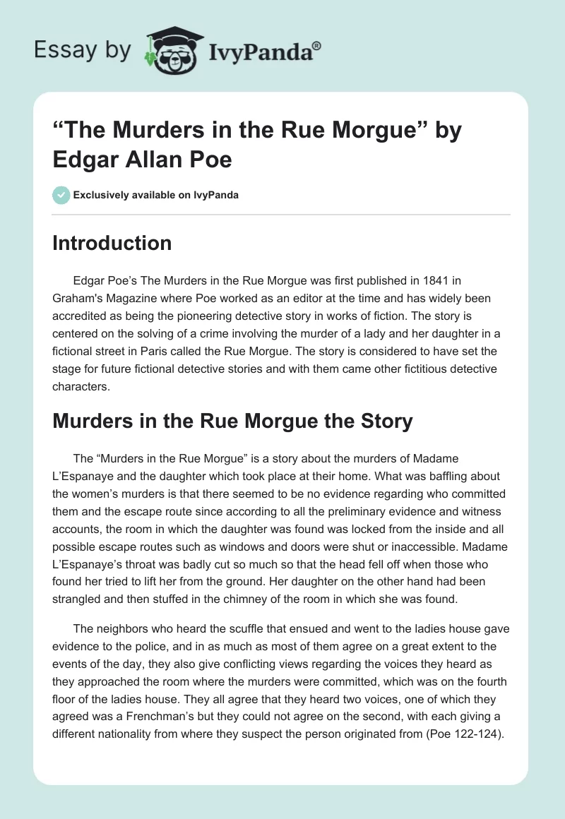 “The Murders in the Rue Morgue” by Edgar Allan Poe. Page 1
