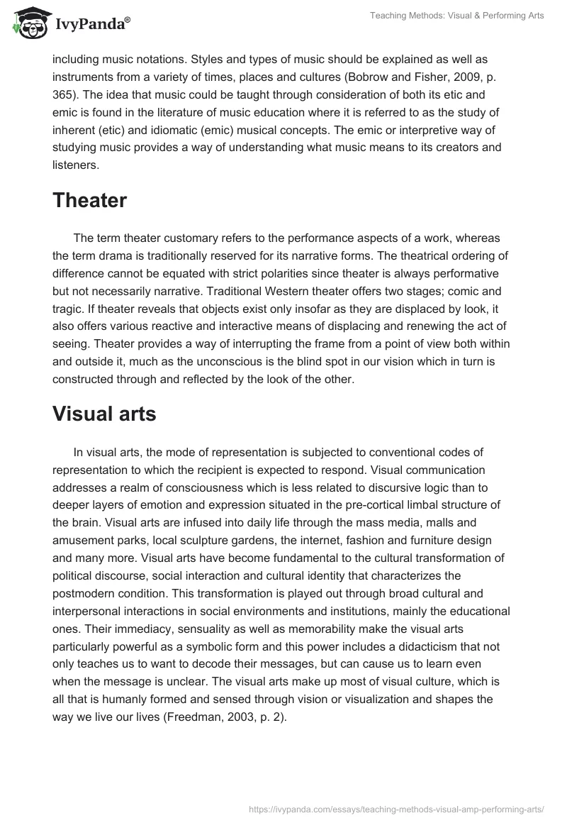 Teaching Methods: Visual & Performing Arts. Page 2