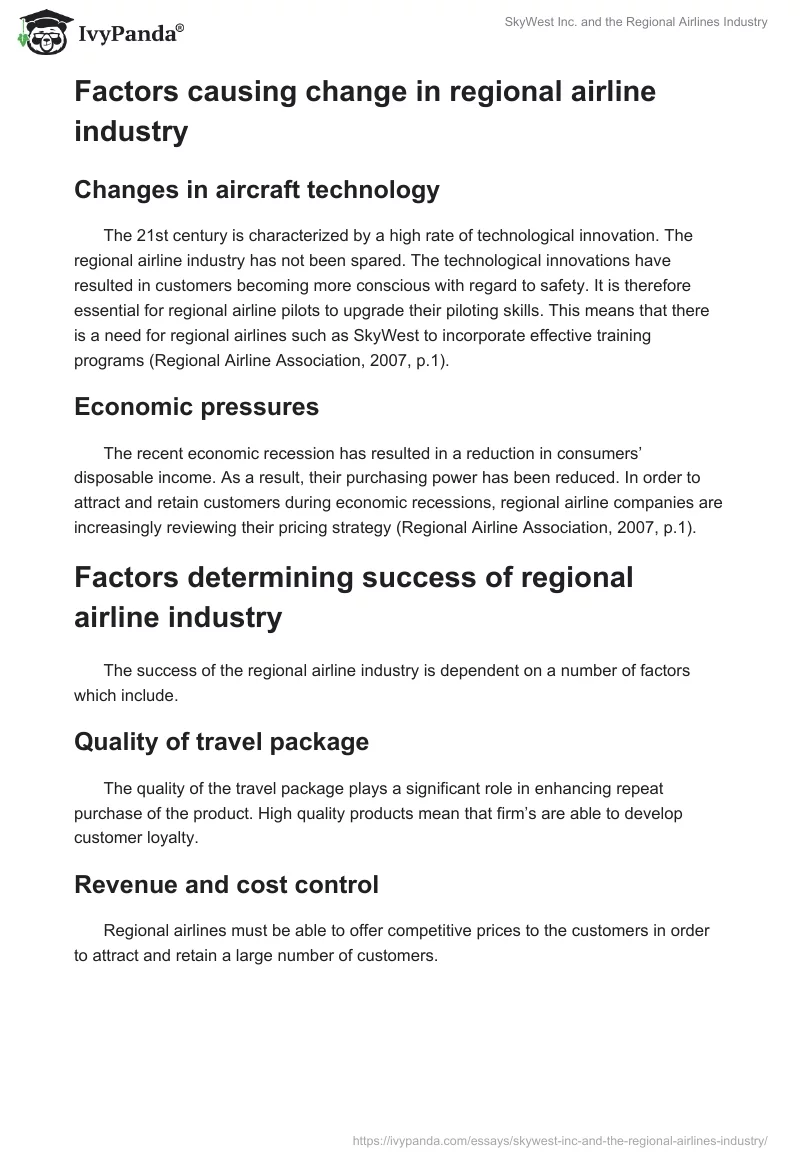 SkyWest Inc. and the Regional Airlines Industry. Page 3