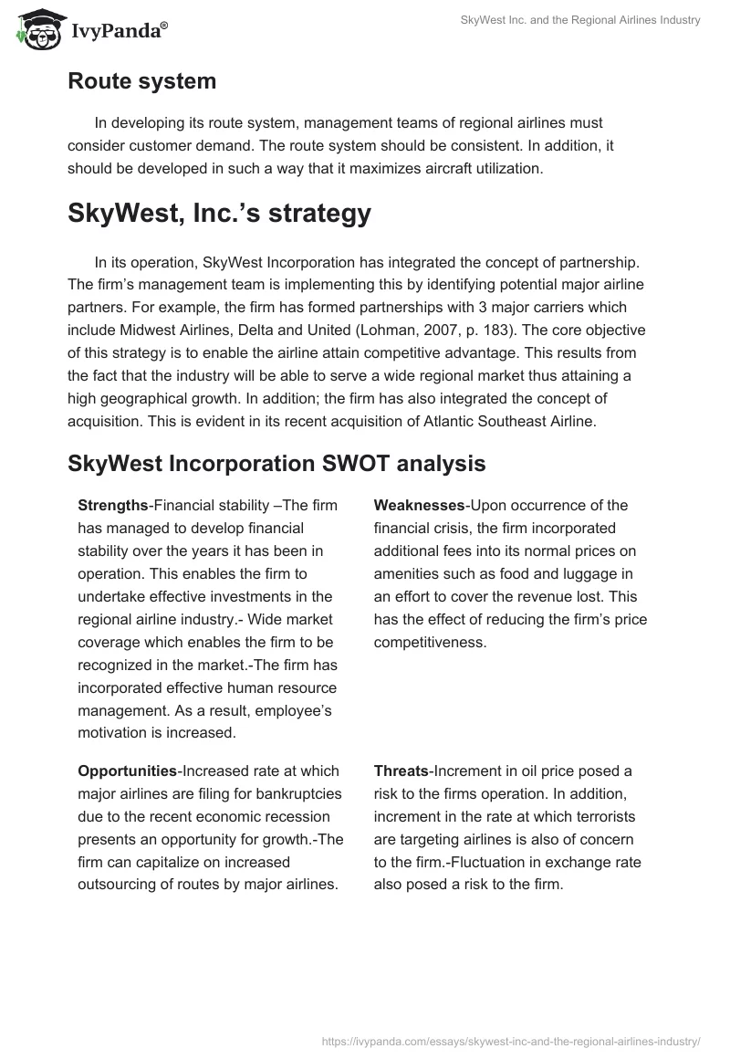 SkyWest Inc. and the Regional Airlines Industry. Page 4