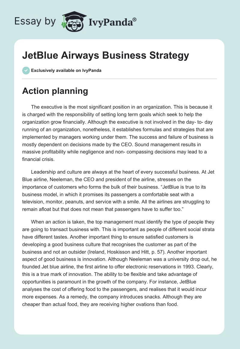 JetBlue Airways Business Strategy. Page 1
