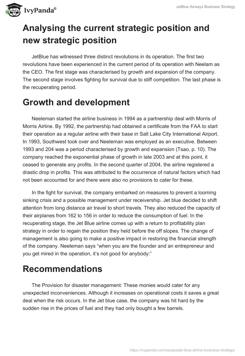 JetBlue Airways Business Strategy. Page 2