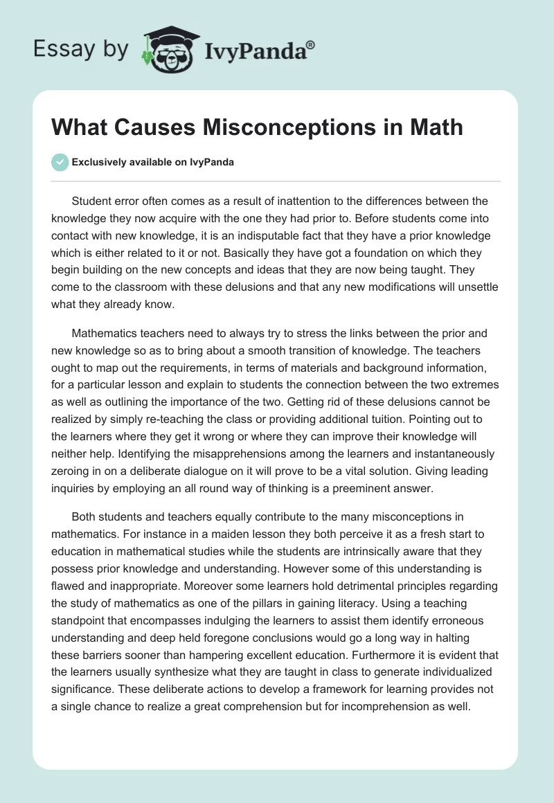 What Causes Misconceptions in Math. Page 1