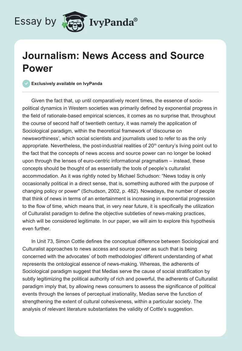Journalism: News Access and Source Power. Page 1