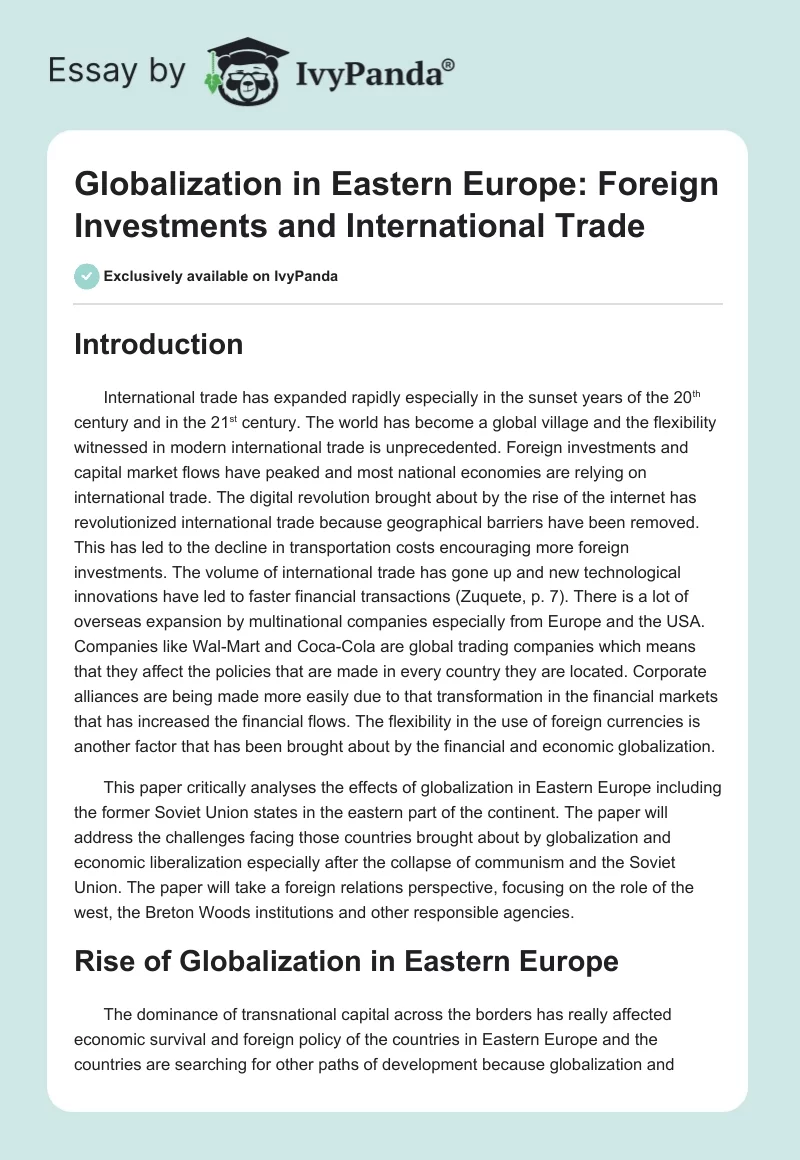 Globalization in Eastern Europe: Foreign Investments and International Trade. Page 1