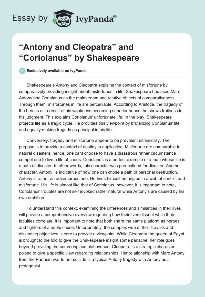 “Antony and Cleopatra” and “Coriolanus” by Shakespeare. Page 1