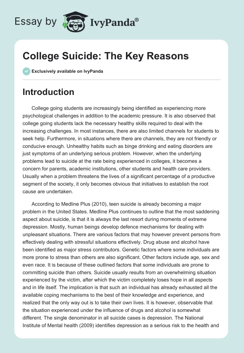 College Suicide: The Key Reasons. Page 1