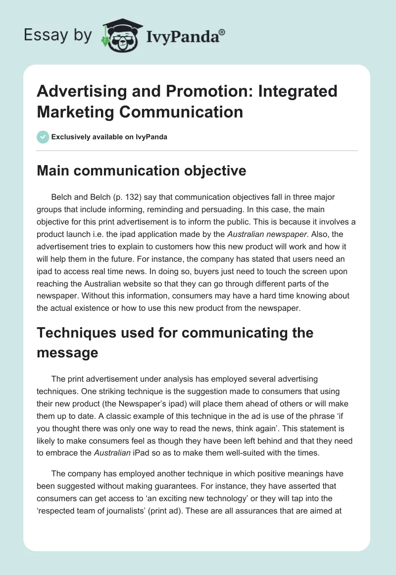 Advertising and Promotion: Integrated Marketing Communication. Page 1