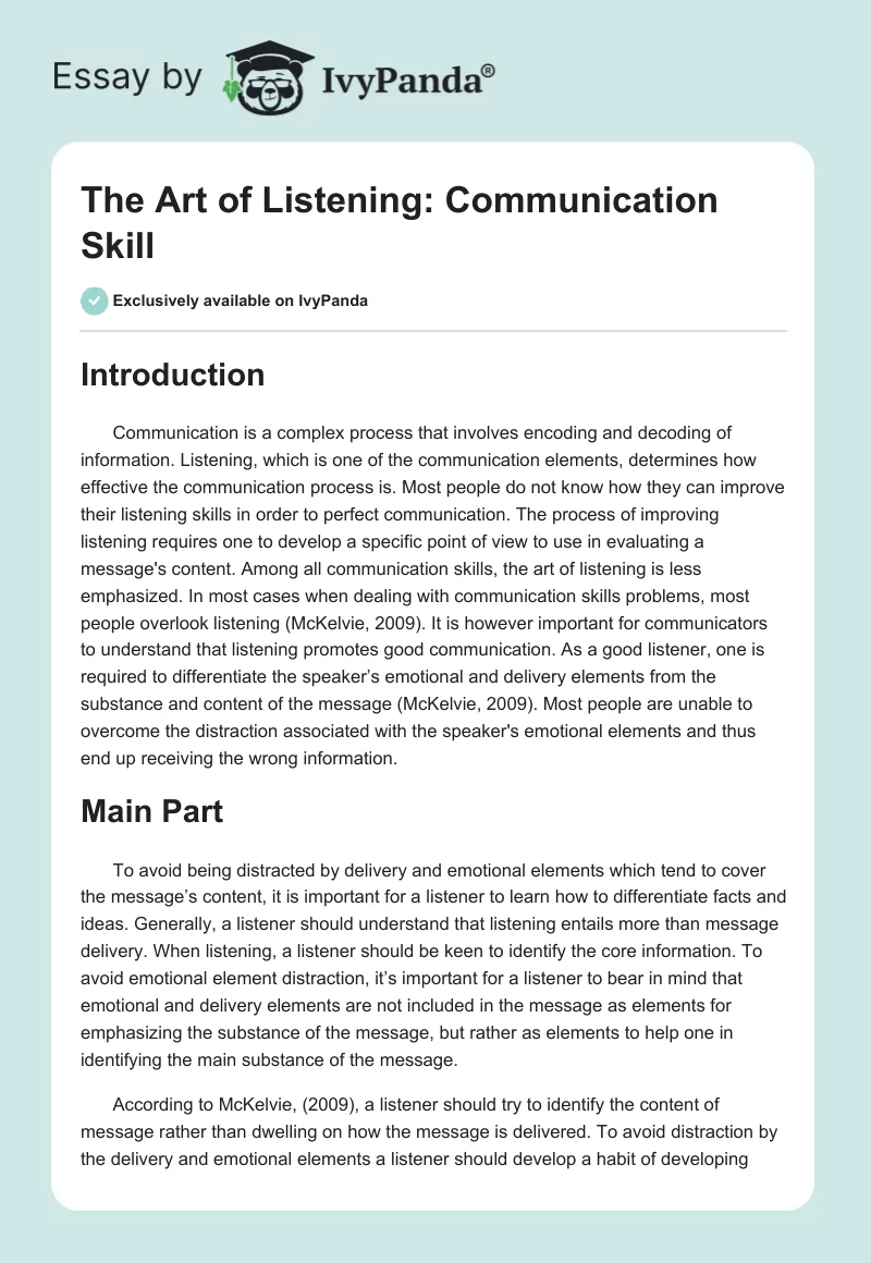 The Art of Listening: Communication Skill. Page 1