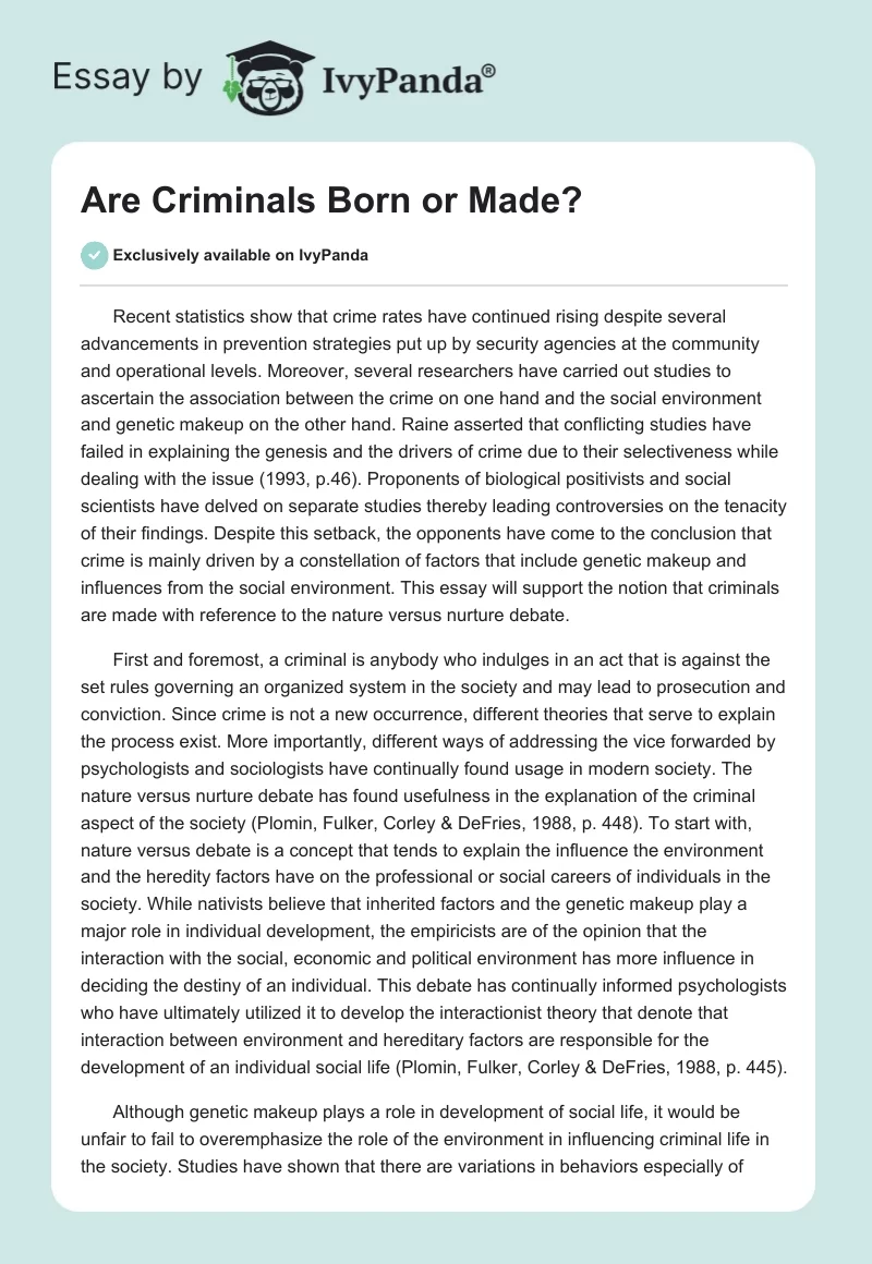 Are Criminals Born or Made?. Page 1