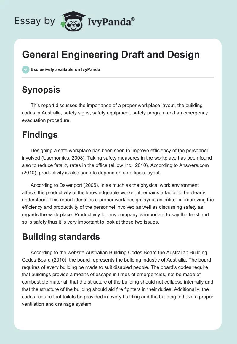 General Engineering Draft and Design. Page 1