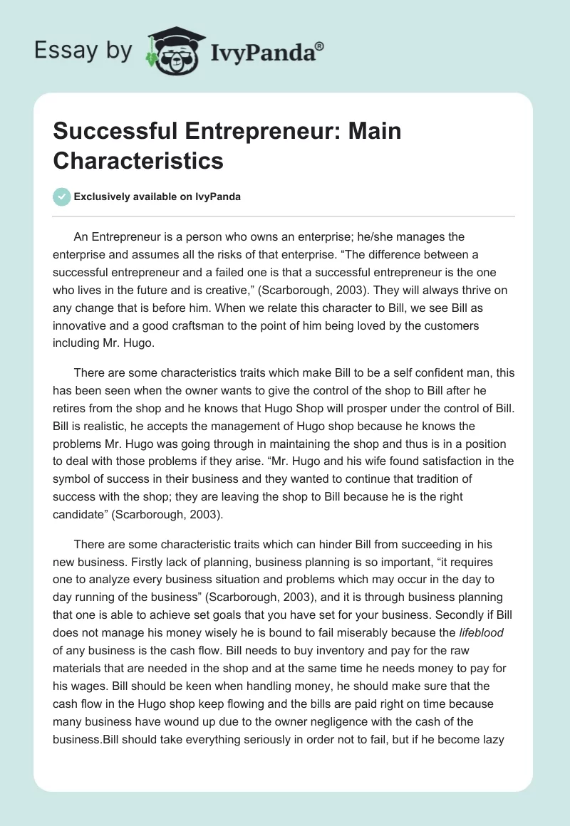 Successful Entrepreneur: Main Characteristics. Page 1