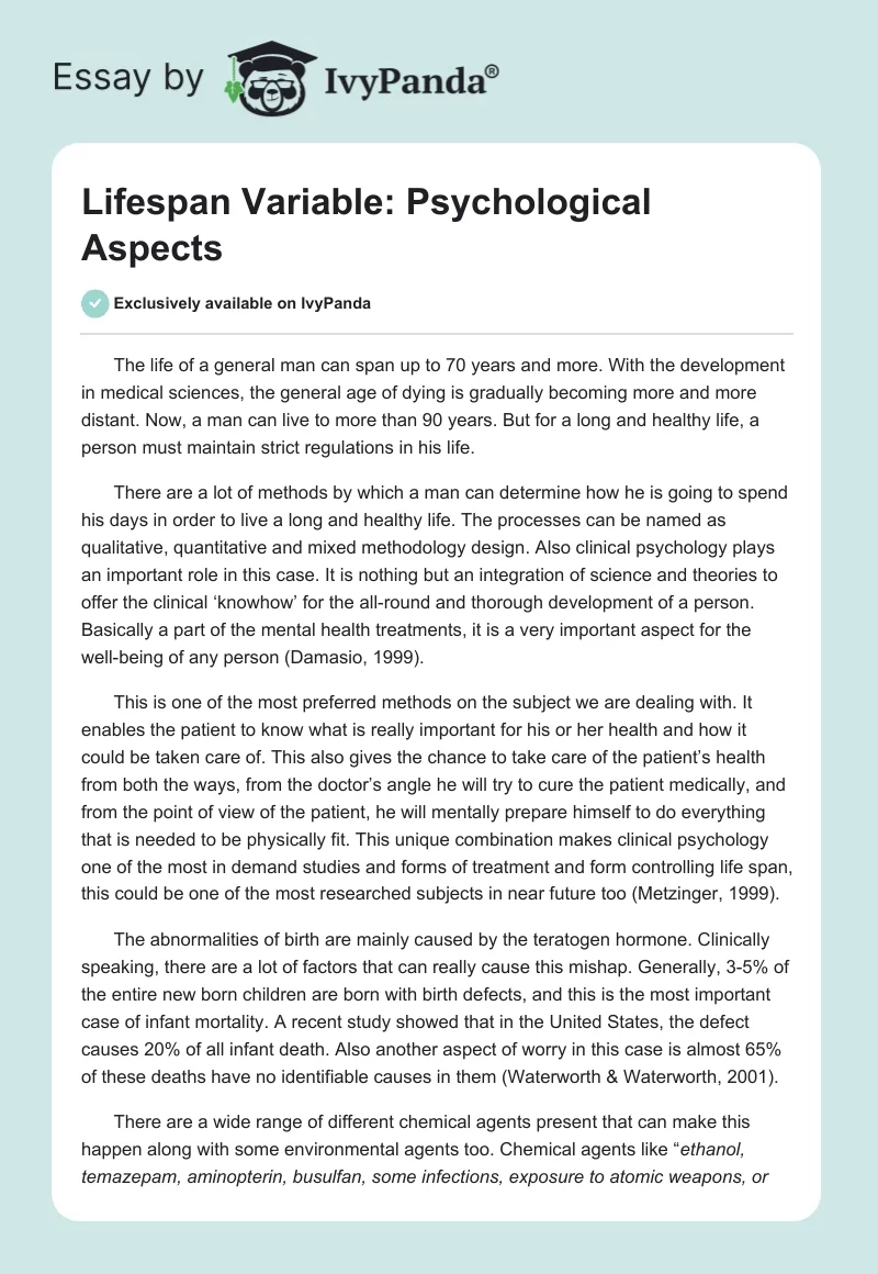 Lifespan Variable: Psychological Aspects. Page 1