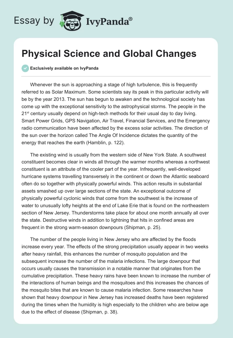 Physical Science and Global Changes. Page 1
