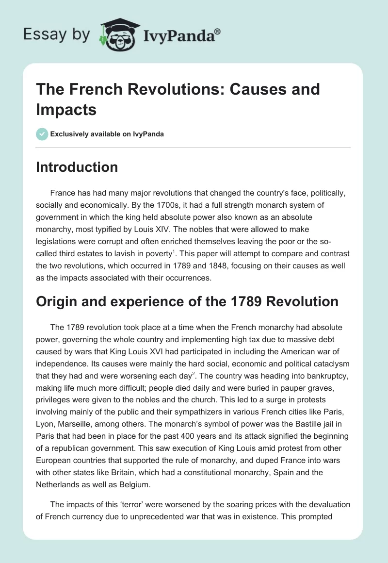 The French Revolutions: Causes and Impacts. Page 1