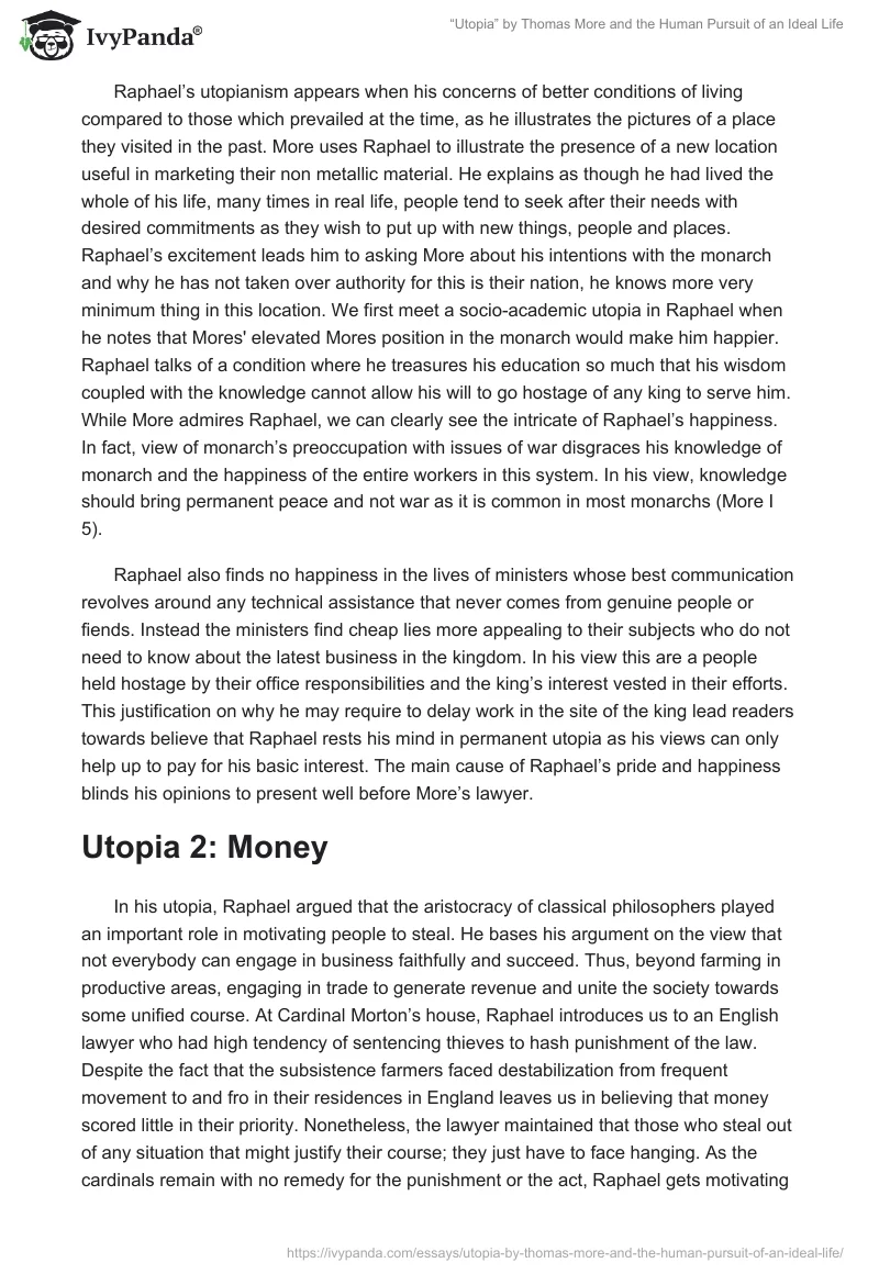 “Utopia” by Thomas More and the Human Pursuit of an Ideal Life. Page 2