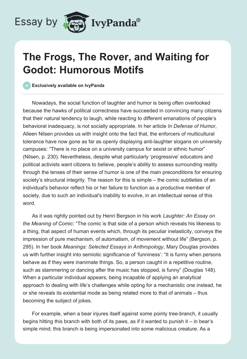 "The Frogs", "The Rover", and "Waiting for Godot": Humorous Motifs. Page 1