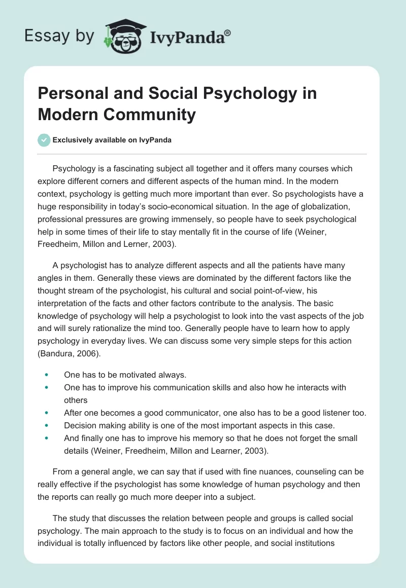 Personal and Social Psychology in Modern Community. Page 1