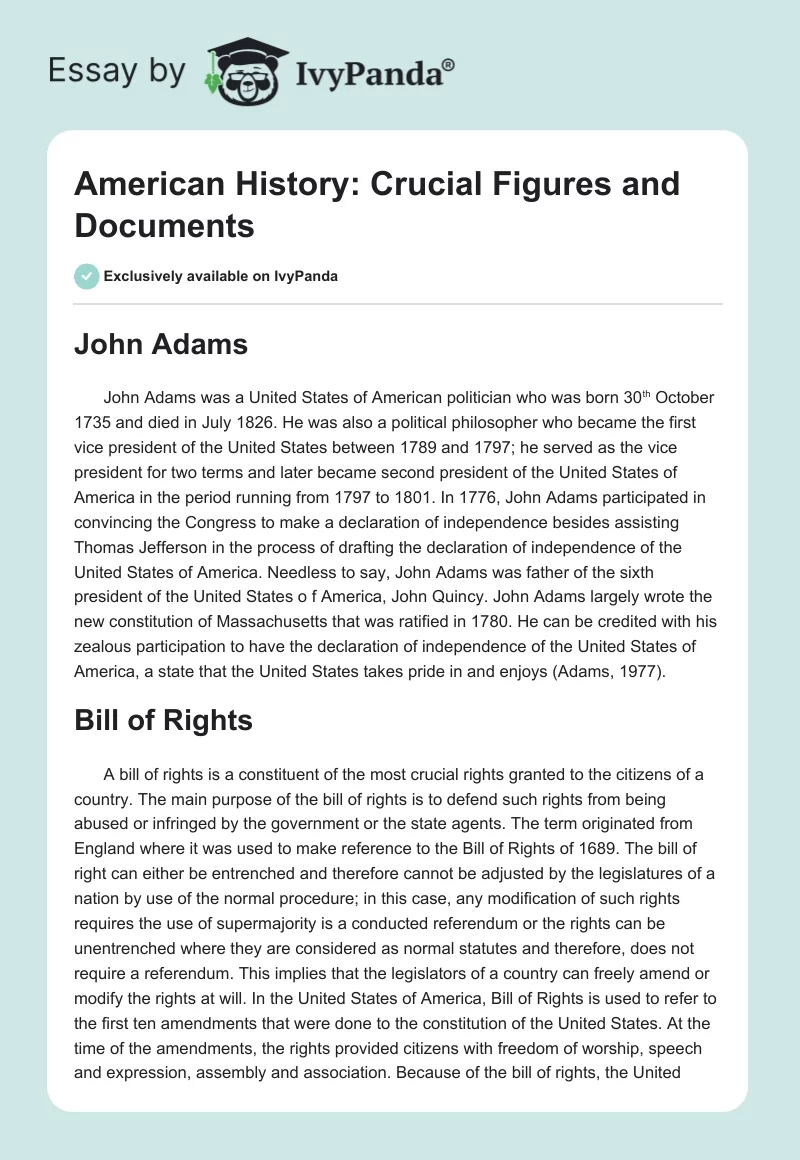 American History: Crucial Figures and Documents. Page 1