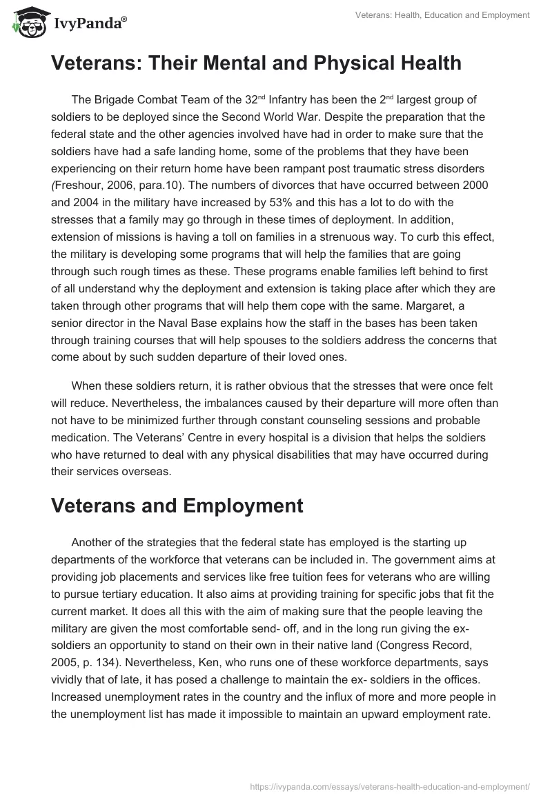 Veterans: Health, Education and Employment. Page 2