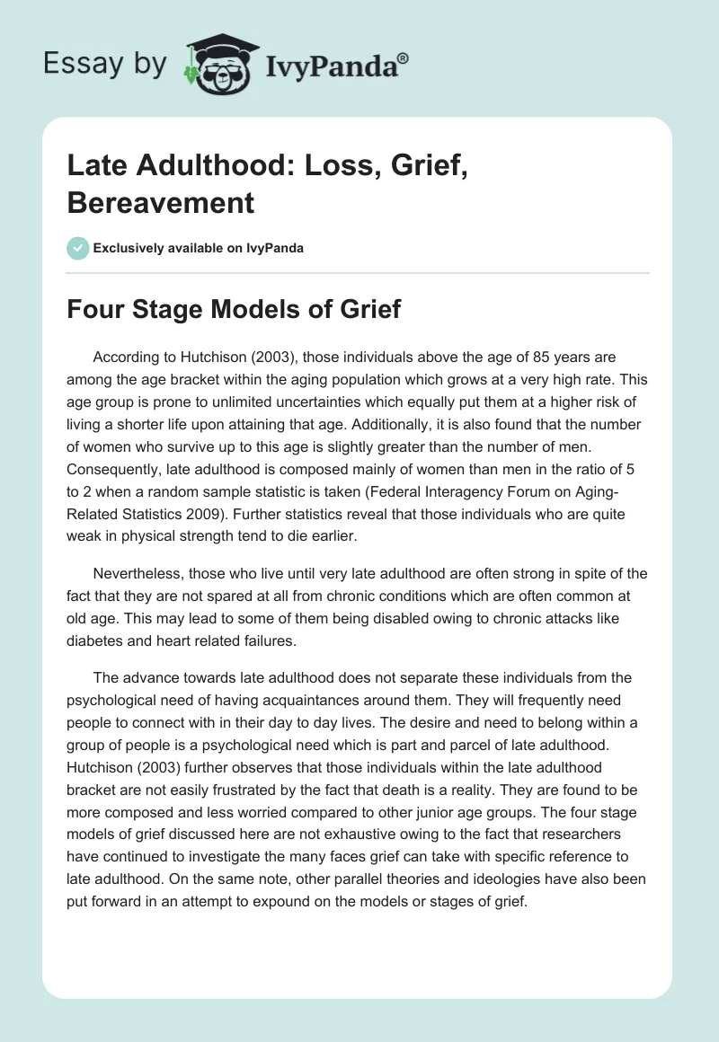 Late Adulthood: Loss, Grief, Bereavement. Page 1