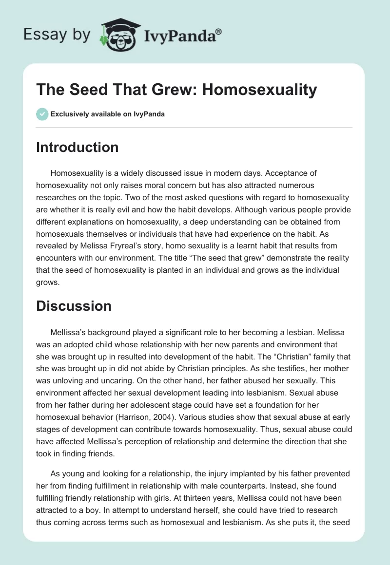 The Seed That Grew: Homosexuality. Page 1
