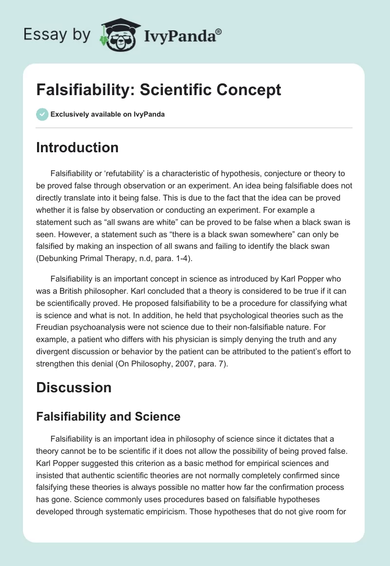 Falsifiability: Scientific Concept. Page 1