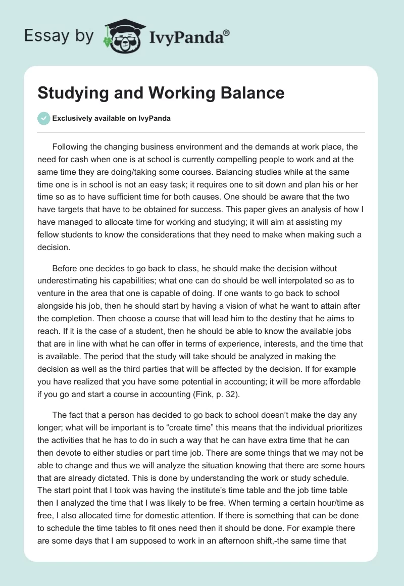 Studying and Working Balance. Page 1