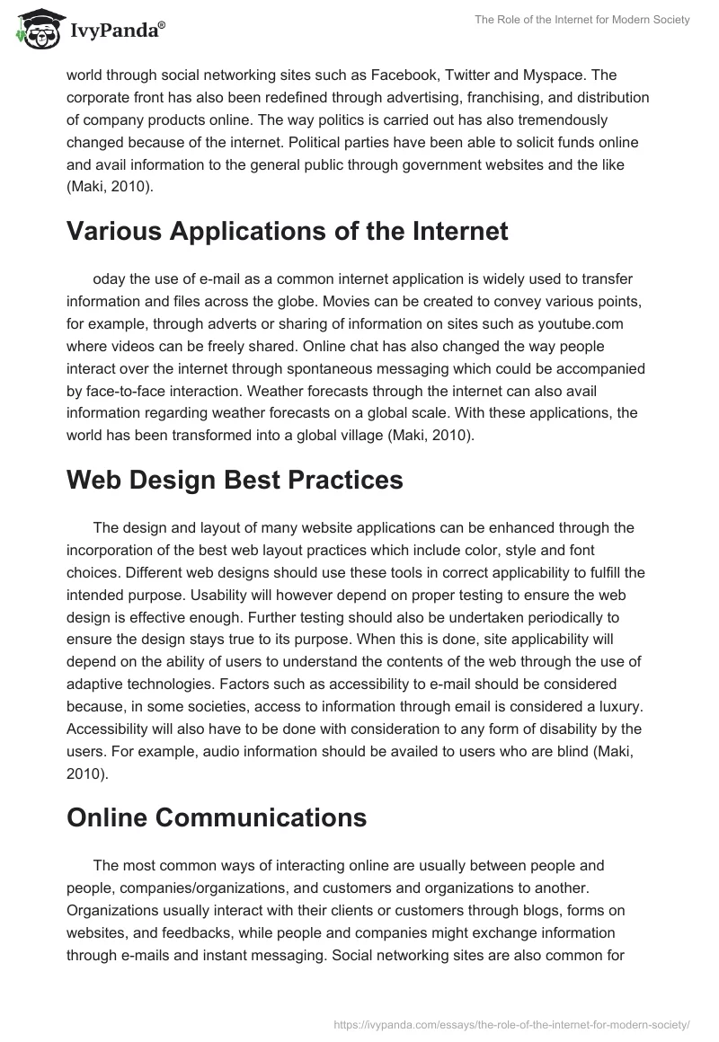 The Role of the Internet for Modern Society. Page 2