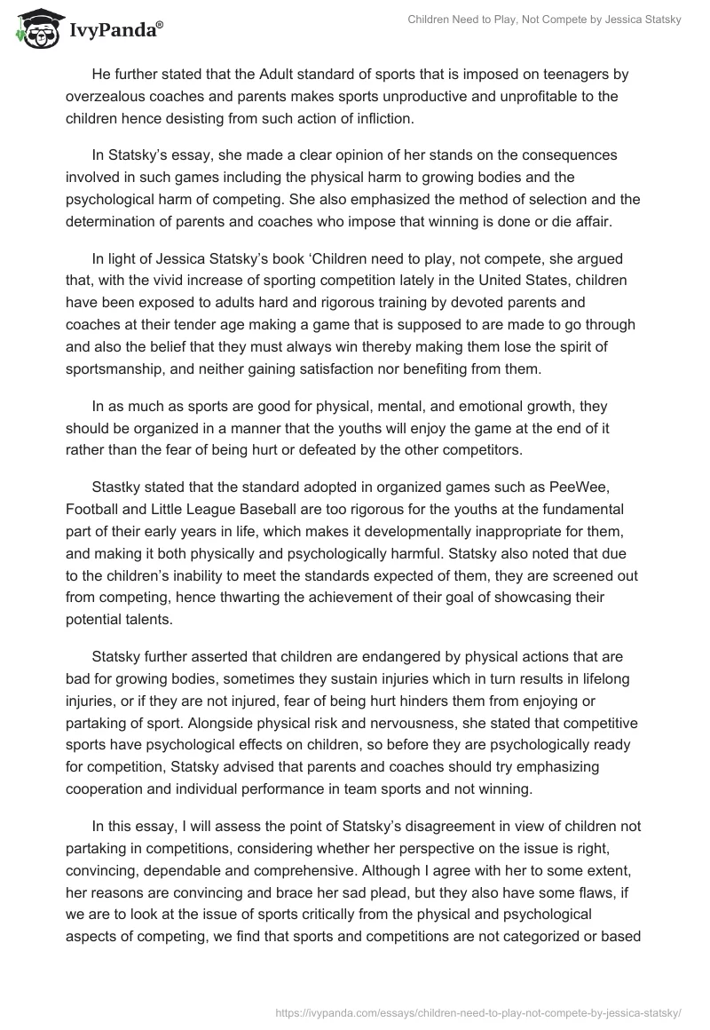 "Children Need to Play, Not Compete" by Jessica Statsky. Page 2