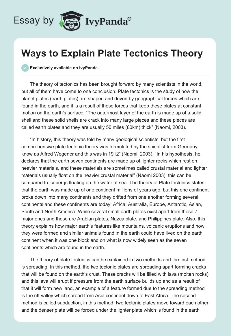 Ways to Explain Plate Tectonics Theory. Page 1