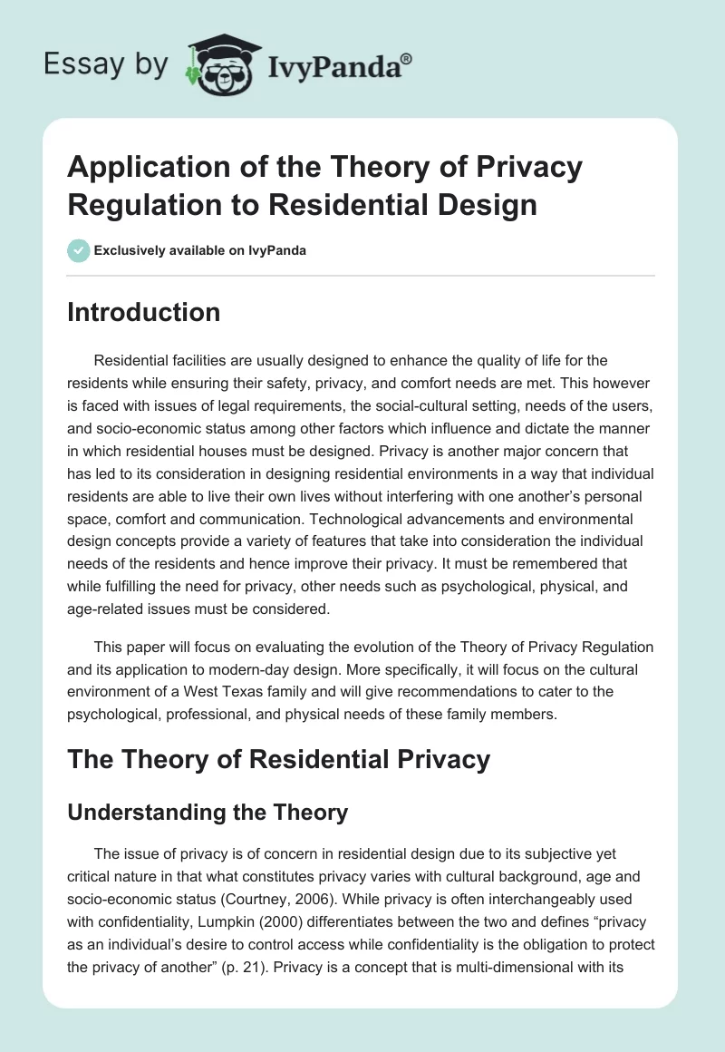 Application of the Theory of Privacy Regulation to Residential Design. Page 1