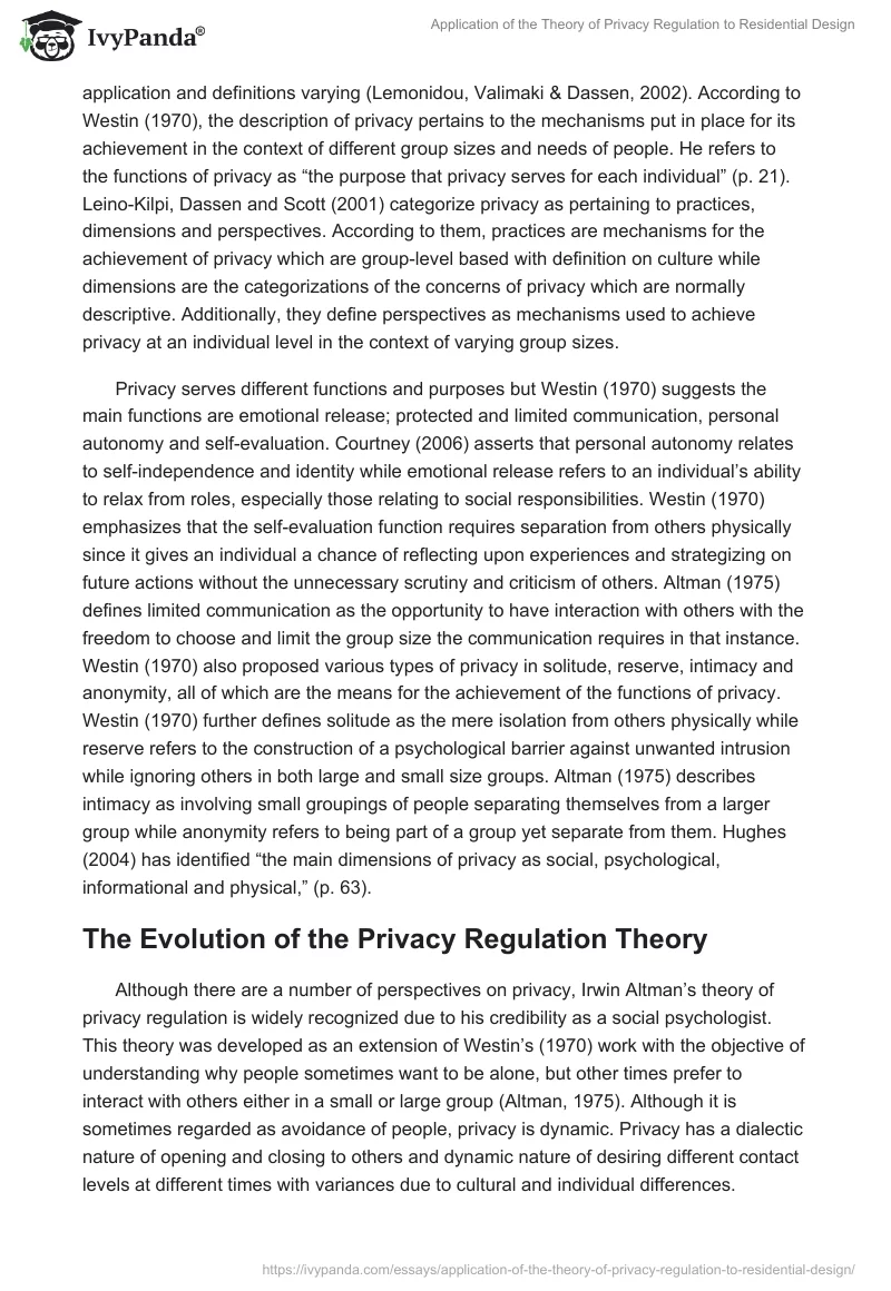 Application of the Theory of Privacy Regulation to Residential Design. Page 2