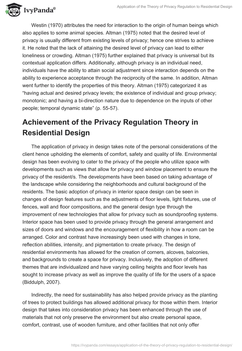 Application of the Theory of Privacy Regulation to Residential Design. Page 3