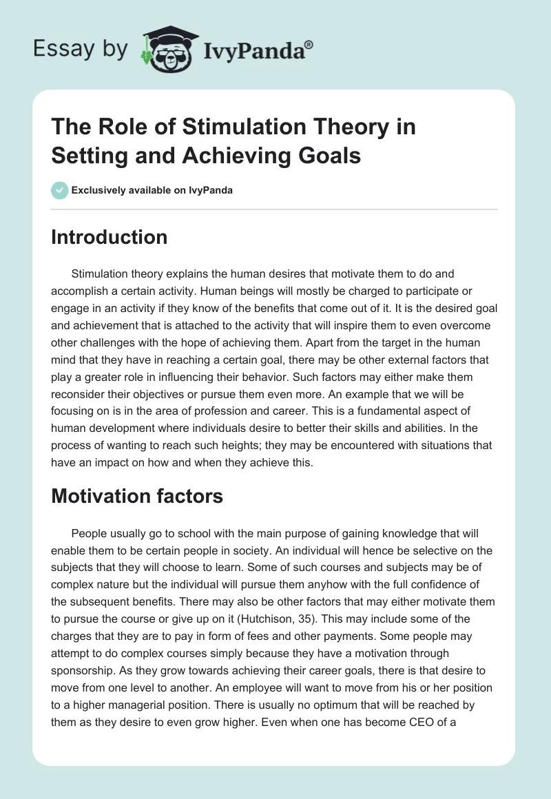 The Role of Stimulation Theory in Setting and Achieving Goals. Page 1